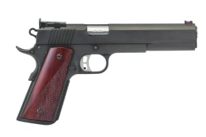 Classic full-size Fusion Firearms 1911 pistol in .45 ACP with a black slide and rosewood grips, the single-action semi-automatic design John Browning created