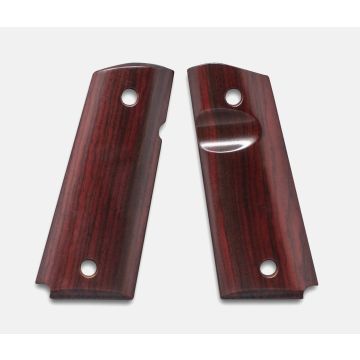 1911 Officer Grips, Red Cocobolo, Smooth, Beveled Bottom, Thumb Groove