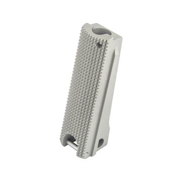 1911 Mainspring Housing - Government, Checkered, Stainless - Lanyard Loop