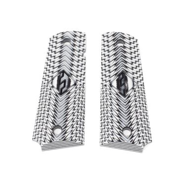1911 Gov. Size Grips, G-10 White / Black, Fusion LOGO (White Starburst)