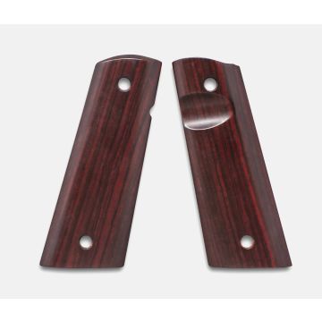 1911 Full Size Grips, Red Cocobolo, Smooth, Mag-Well Bottom, Thumb Groove