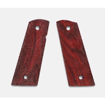 1911 Full Size Grips, Red Cocobolo, Checkered, Mag-Well Bottom