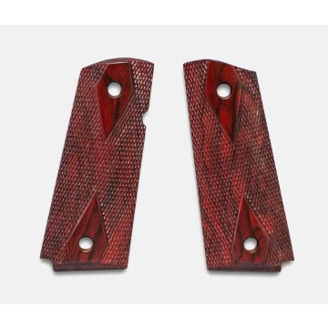 1911 Officer Grips, Red Cocobolo, Double Diamond Checkered, Beveled Bottom