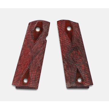 1911 Full Size Grips, Red Cocobolo, Double Diamond Checkered, Beveled Bottom