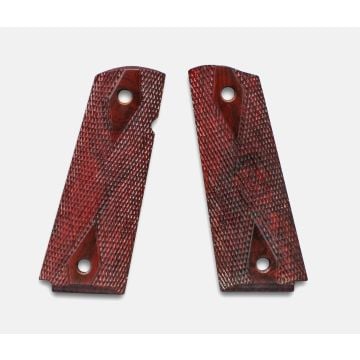 1911 Full Size Grips, Red Cocobolo, Diamond Checkered Bev Bottom Thin