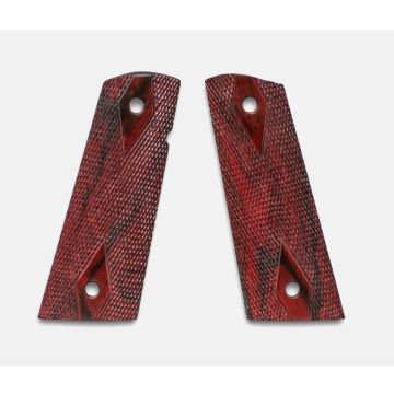 1911 Full Size Grips, Red Cocobolo, Double Diamond Checkered, Mag-Well Bottom