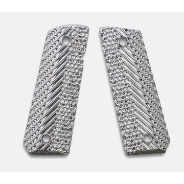 1911 Full Size Grips, G-10 White / Black, Ripple Design, Beveled Bottom