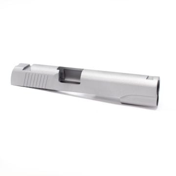 1911 slide, government 5" with novak sight cuts and rear cocking serrations with dust cover swept cut