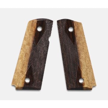 1911 Officer Grips, 2-Tone Cocobolo, Double Diamond Checkered, Beveled Bottom