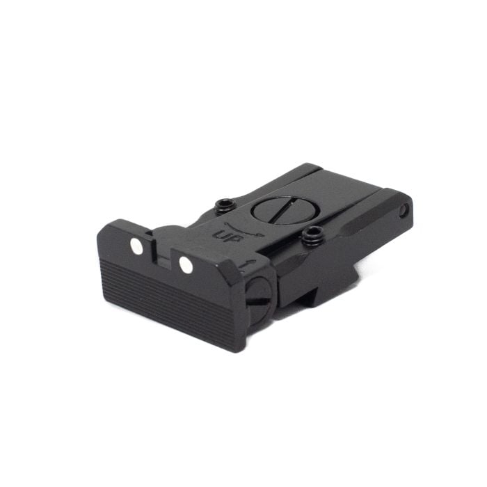 LPA Adjustable White Dot Rear Sight (Remington type, 1911, 10mm Hunters) LPA Adjustable White Dot Rear Sight (Remington type, 1911, 10mm Hunters)
