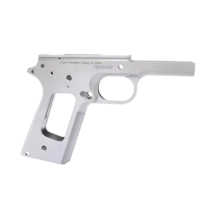 1911 Government Frame - Stainless - Checkered Front Strap — Fusion