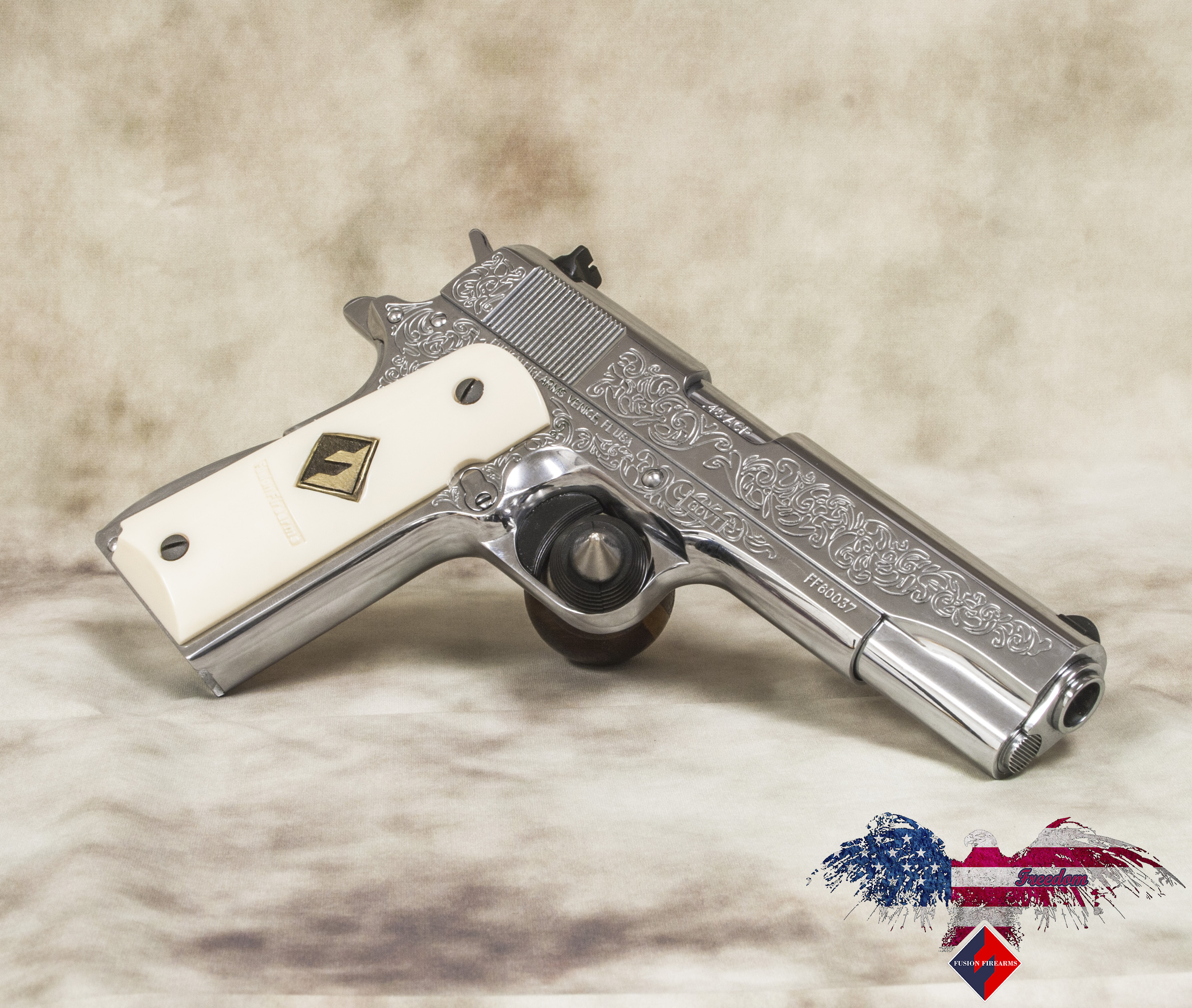 A person shooting a handgun with a 9mm cartridge in it