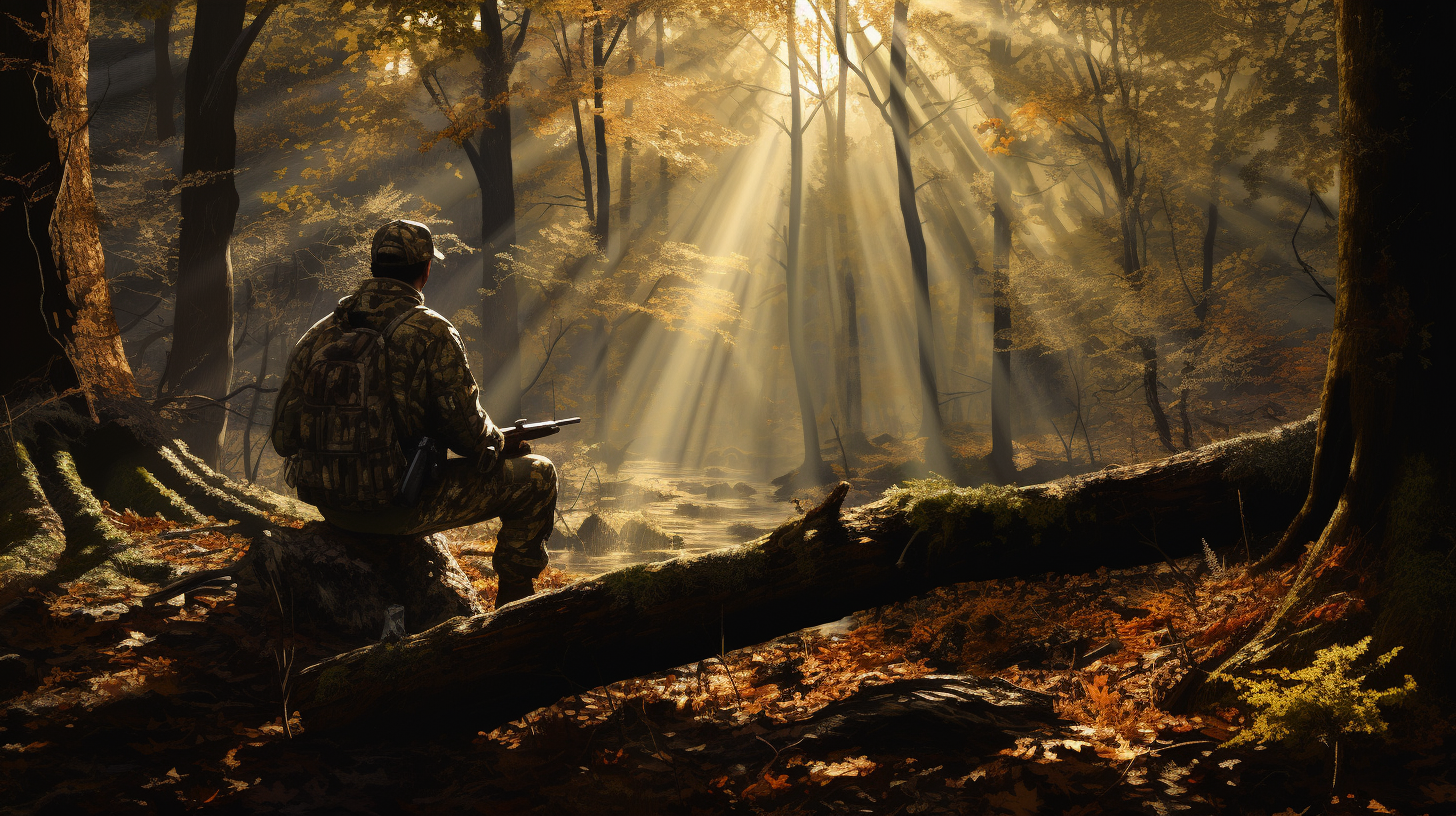 A hunter in the woods with a shotgun