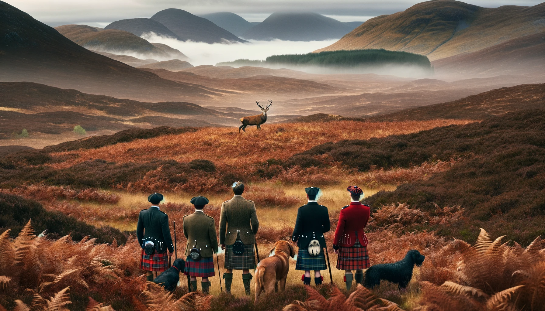 Traditional red stag hunting scene in the Scottish Highlands